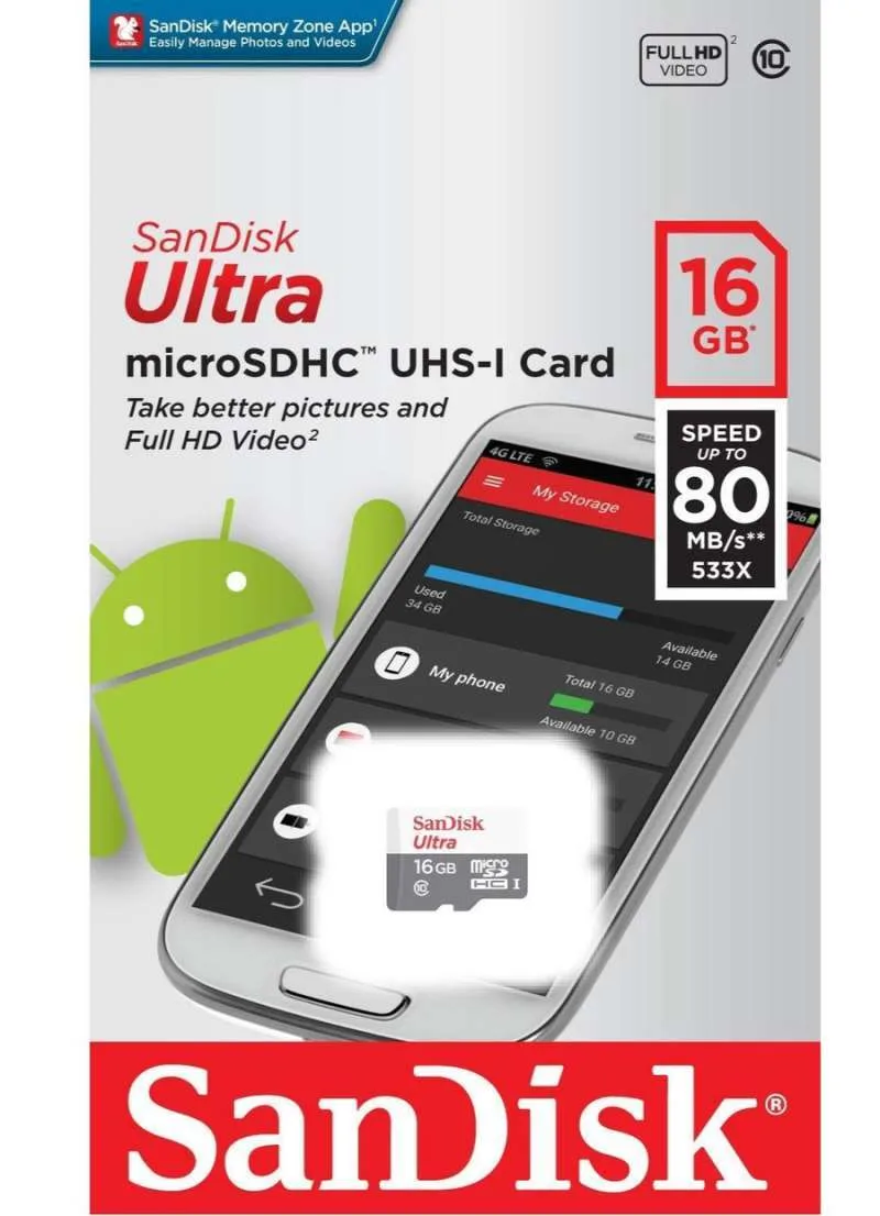 CARTE MEMOIRE MICRO SD SANDISK ULTRA 16GB 80MB/S